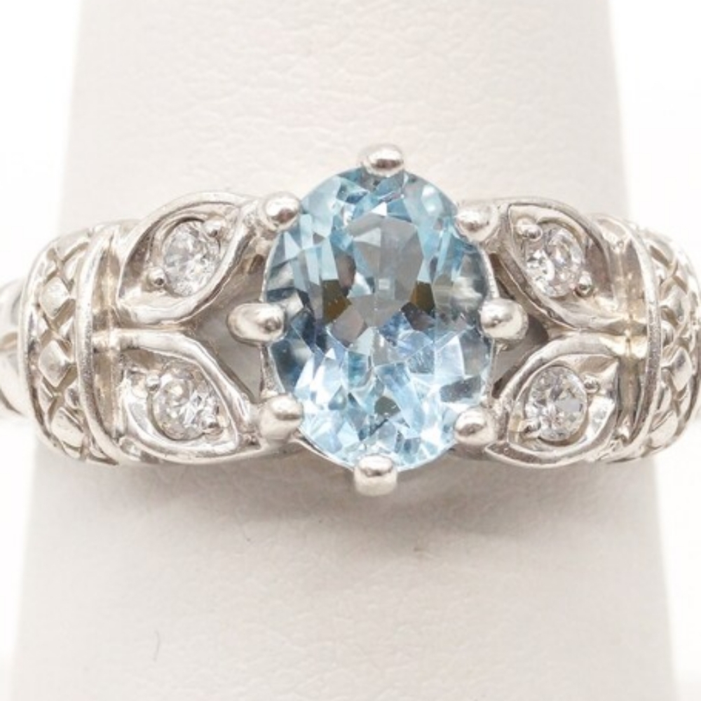 RJ DESIGNER Aquamarine Gem Sterling Silver Ring SZ 8.5 ( sizable )